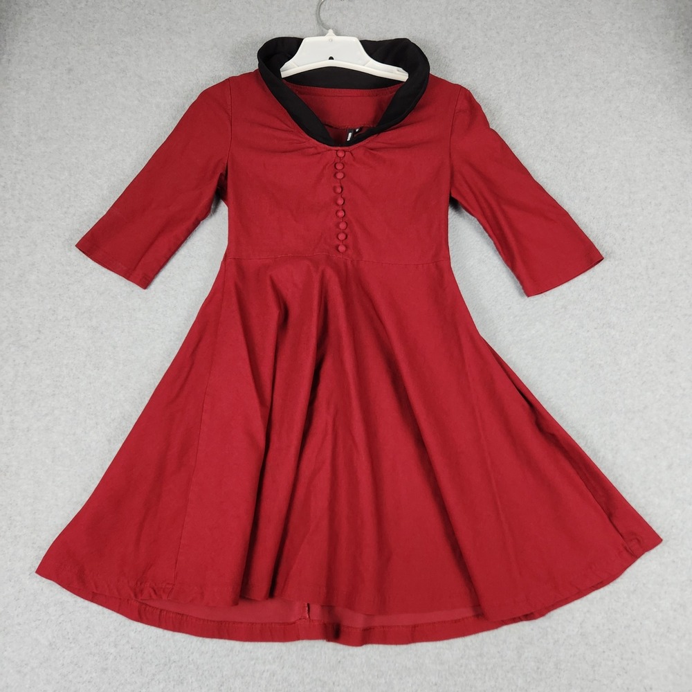 Miusol Fit & Flare Dress Womens Medium Red Black 3/4 Sleeve Side Zip Cocktail